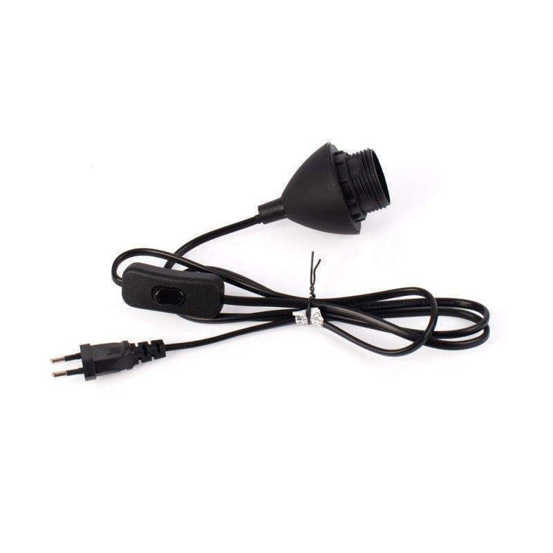 Câble noir pour lampe de table avec douille E27, interrupteur et prise (CORDON 1.30m) - ILLUMIAA