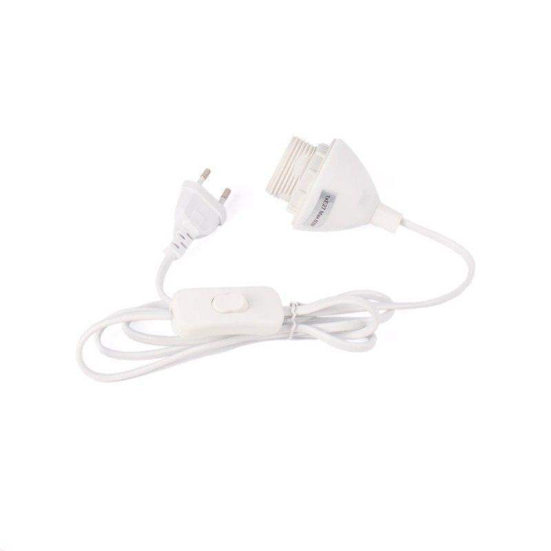 Câble blanc pour lampe de table avec douille E27, interrupteur et prise (CORDON 1.30m) - ILLUMIAA