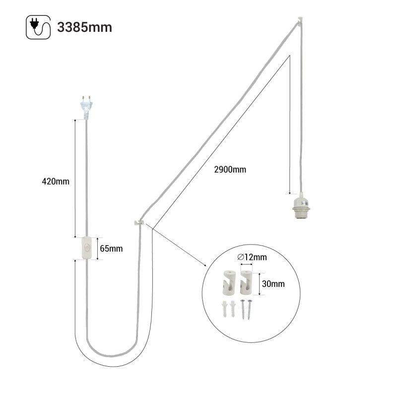Douille E27 avec cordon blanc, interrupteur et prise (CORDON LONG 3.38m) - ILLUMIAA
