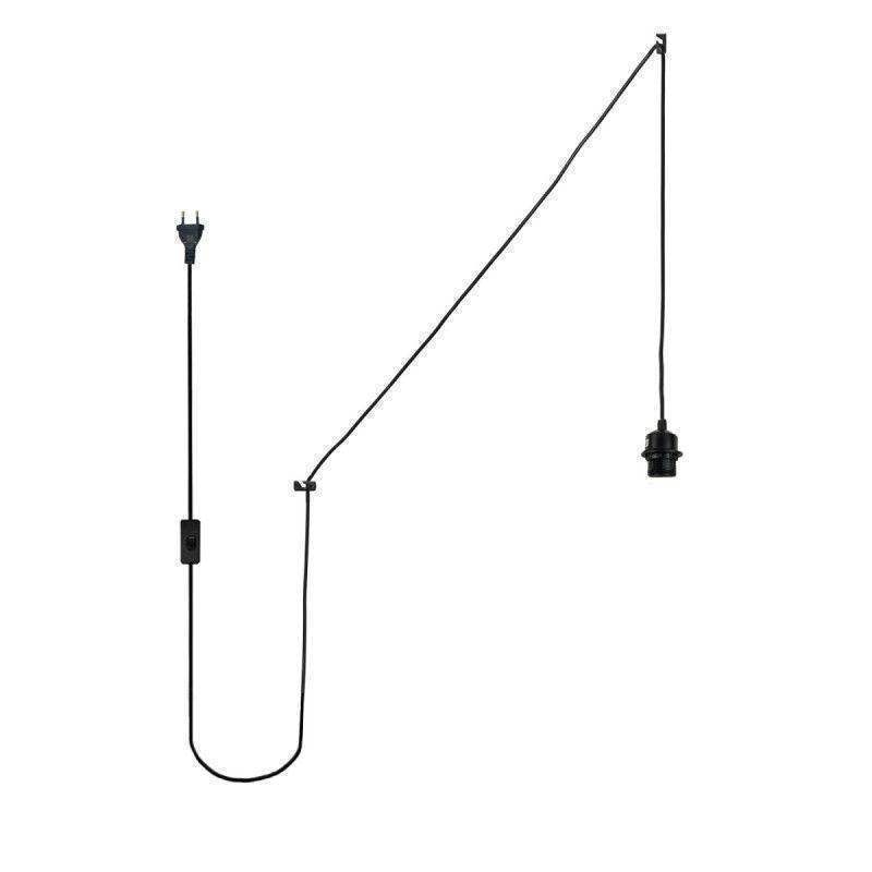 Douille E27 avec cordon noir, interrupteur et prise (CORDON LONG 3.38m) - ILLUMIAA