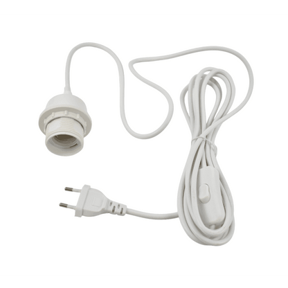 Douille E27 avec cordon blanc, interrupteur et prise (CORDON LONG 3.38m) - ILLUMIAA