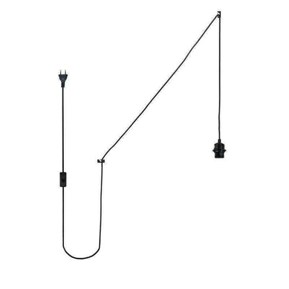 Douille E27 avec cordon noir, interrupteur et prise (CORDON LONG 3.38m) - ILLUMIAA