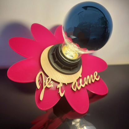 Lampe à poser Fleur "JE T'AIME" en bois/plexi - Luminaire - Fête des mères