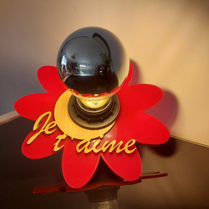 Lampe à poser Fleur "JE T'AIME" en bois/plexi - Luminaire - Fête des mères
