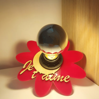 Lampe à poser Fleur "JE T'AIME" en bois/plexi - Luminaire - Fête des mères